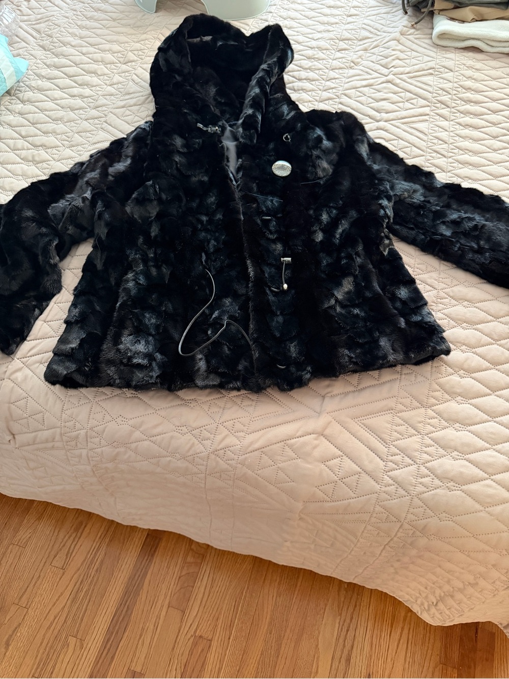 Women’s Black Mink Fur Hooded Coat